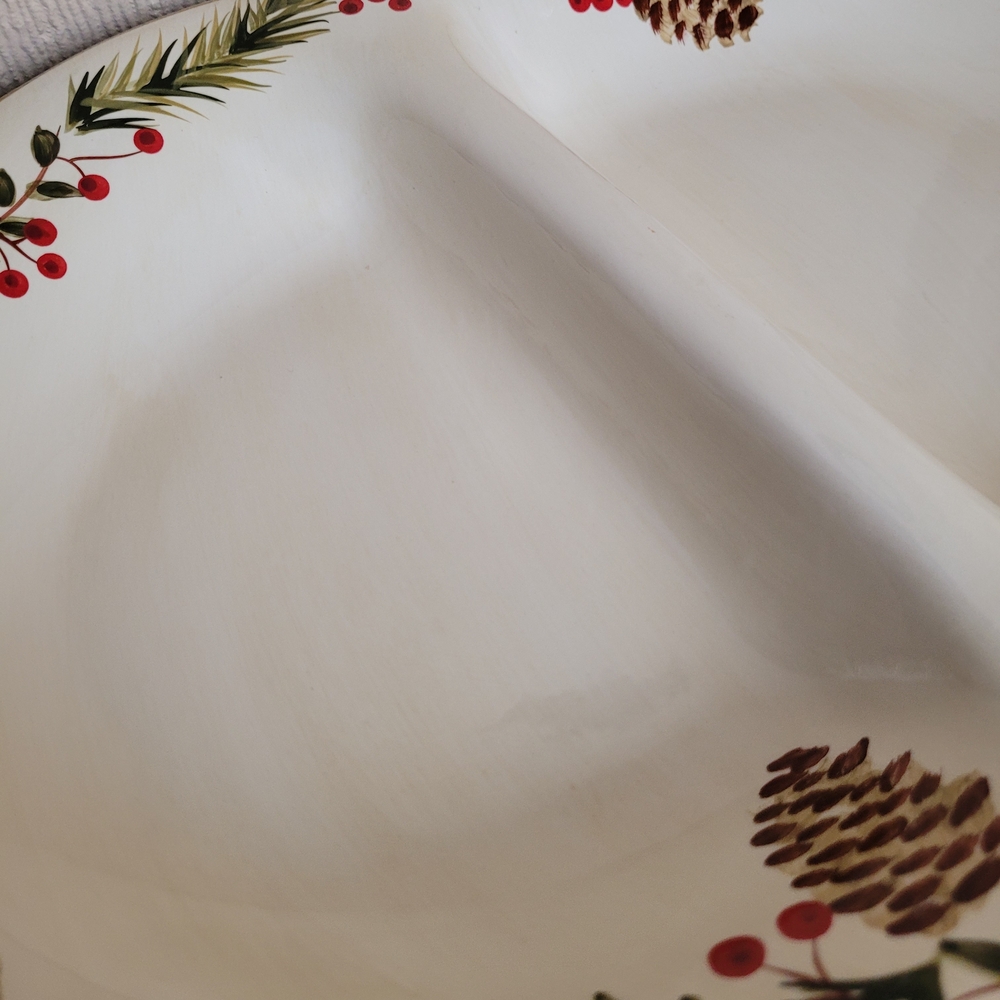 Festive Cream, Brown, Green and Red Divided Serving Platter - Picture 3 of 5